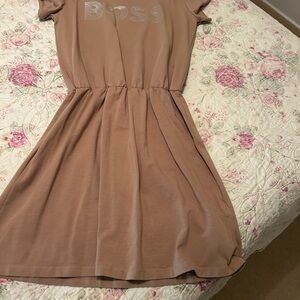 Hugo Boss Girls Tan Dress with Silver Logo